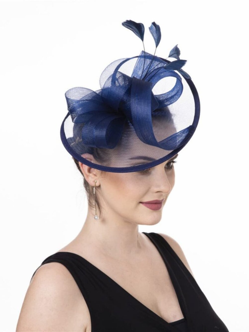 Women Fascinator Hair Clip Feather Flower Wedding Party Hat Sz1-Navy